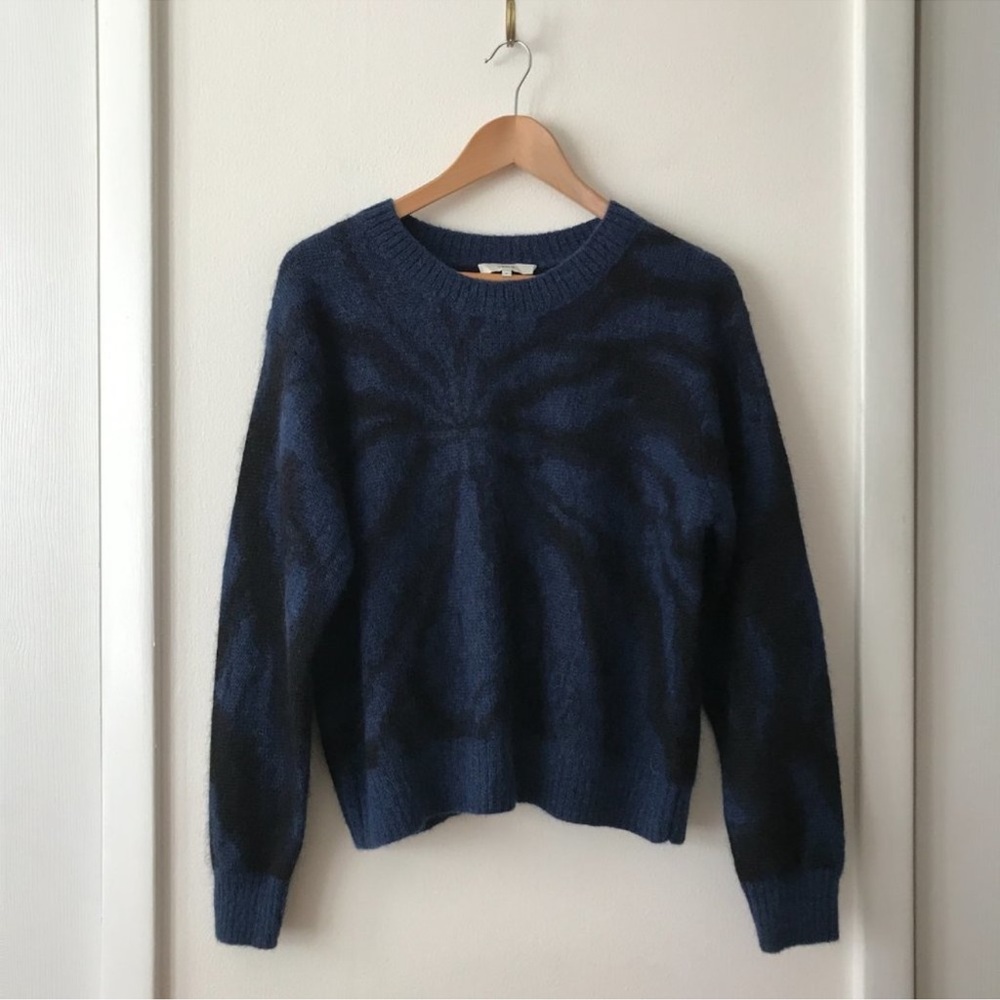 Vince Tie Dye Alpaca wool Mohair Crewneck Sweater In Navy cozy fall winter - Picture 5 of 8